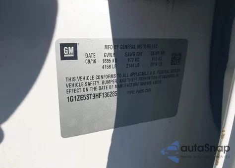 2017 Chevrolet Malibu 1Lt from USA, damaged, VIN 1G1ZE5ST9HF136285